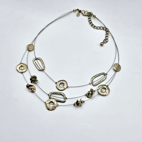 Chico's Station Necklace Open Charm Gold Tone Multi Strand Statement Jewelry - Picture 5 of 8